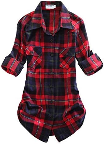 Match Women's Long Sleeve Flannel Plaid Shirt