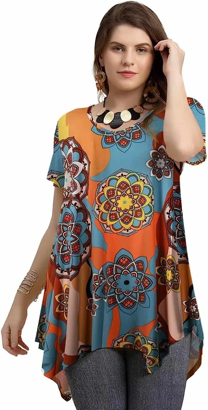 LARACE Plus Size Tops for Womens Summer Clothes Short Sleeve Shirts Casual V Neck Tunic Asymmetrical Blouses