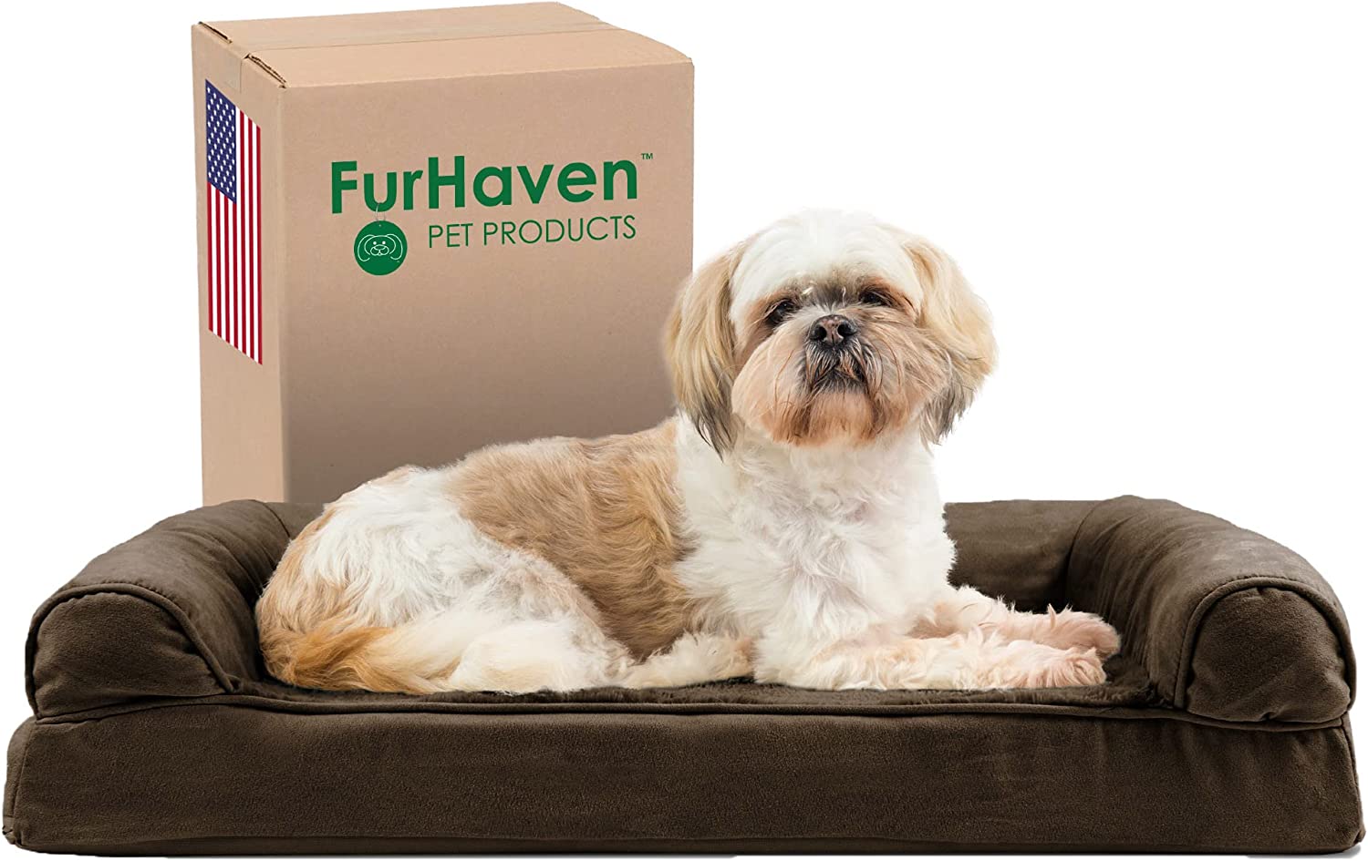 Furhaven Medium Orthopedic Dog Bed Plush & Suede Sofa-Style