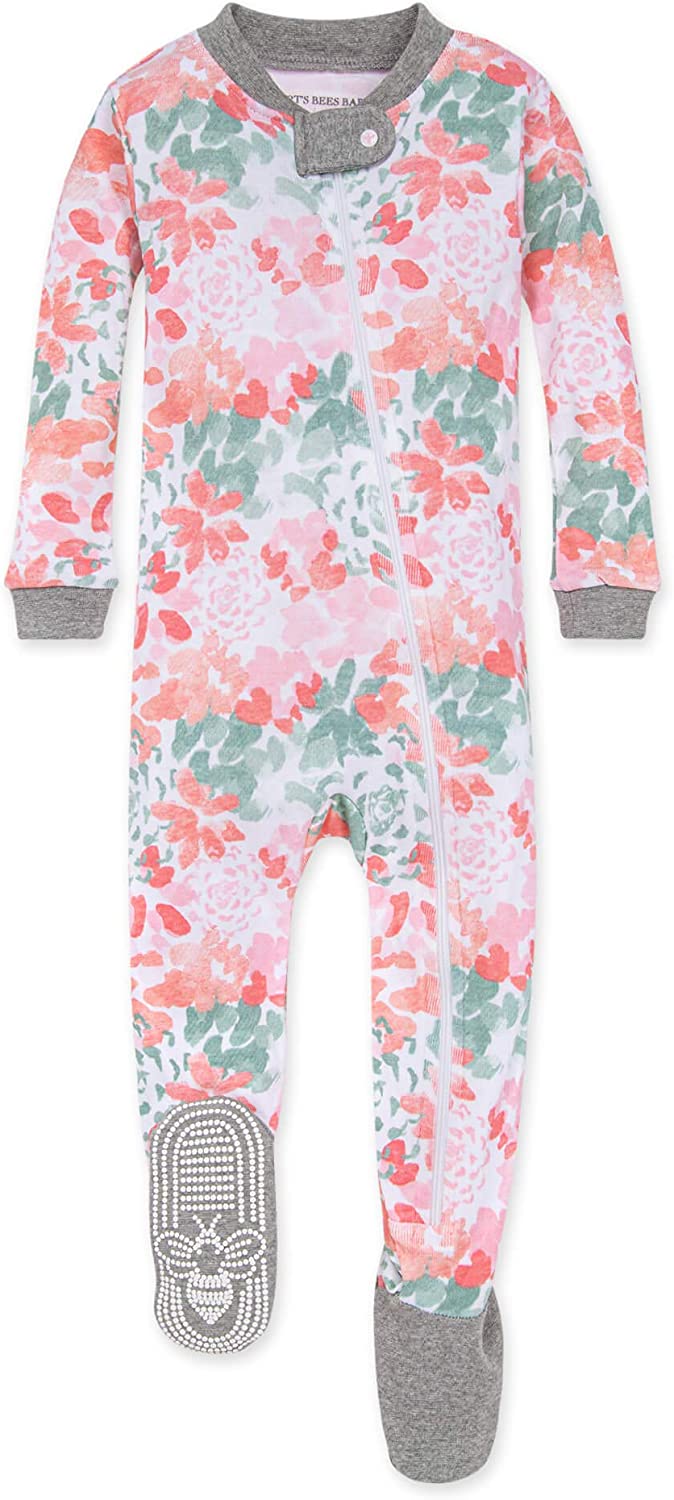 Burt's Bees Baby Baby Girls Pajamas, Zip Front Non-Slip Footed Sleeper Pjs